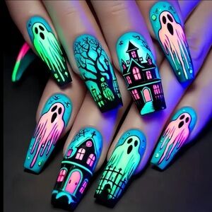 Neon Halloween Press-On Nails, NEW, So Pretty, Instant Manicure